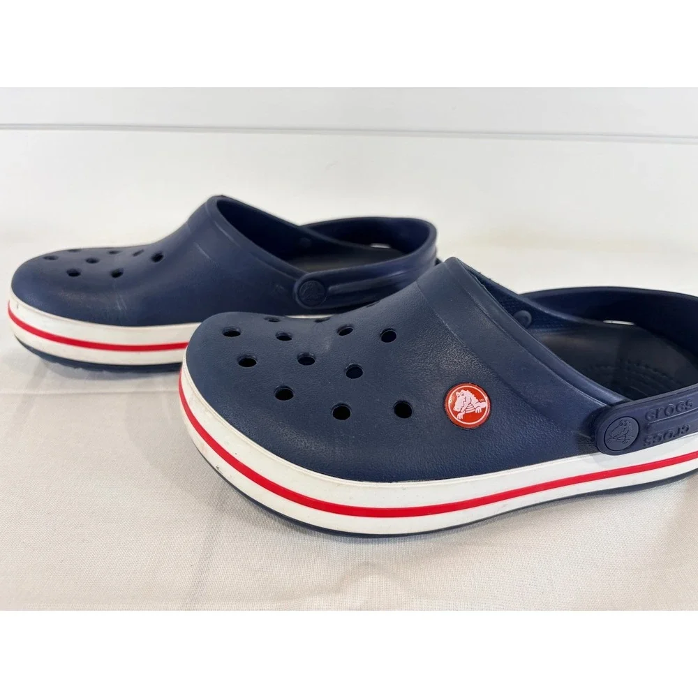 Crocs Crocband Navy Blue White Red Slip-On Clogs Adult Unisex Men's 5 Women's 7